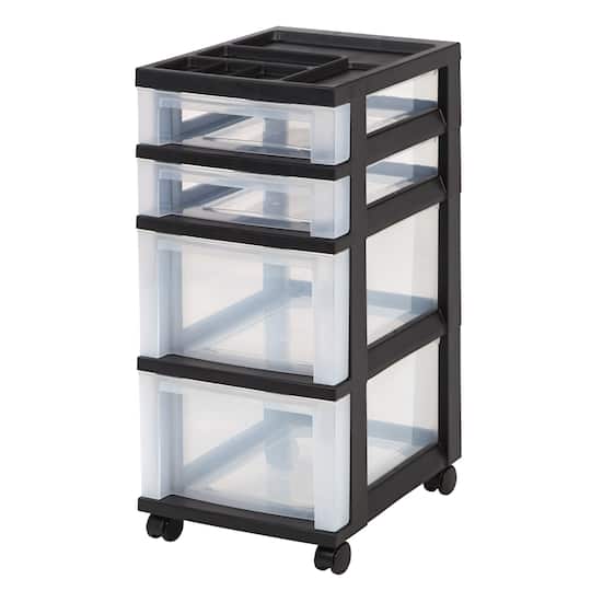 Iris&#xAE; Black 4-Drawer Storage Cart with Organizer Top